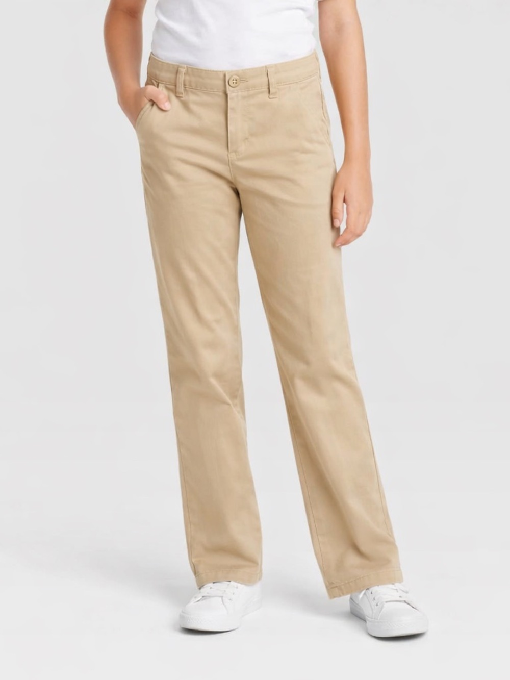 Cat & Jack Girls Khaki Straight Uniform Pants Adjustable Waist Size 14
